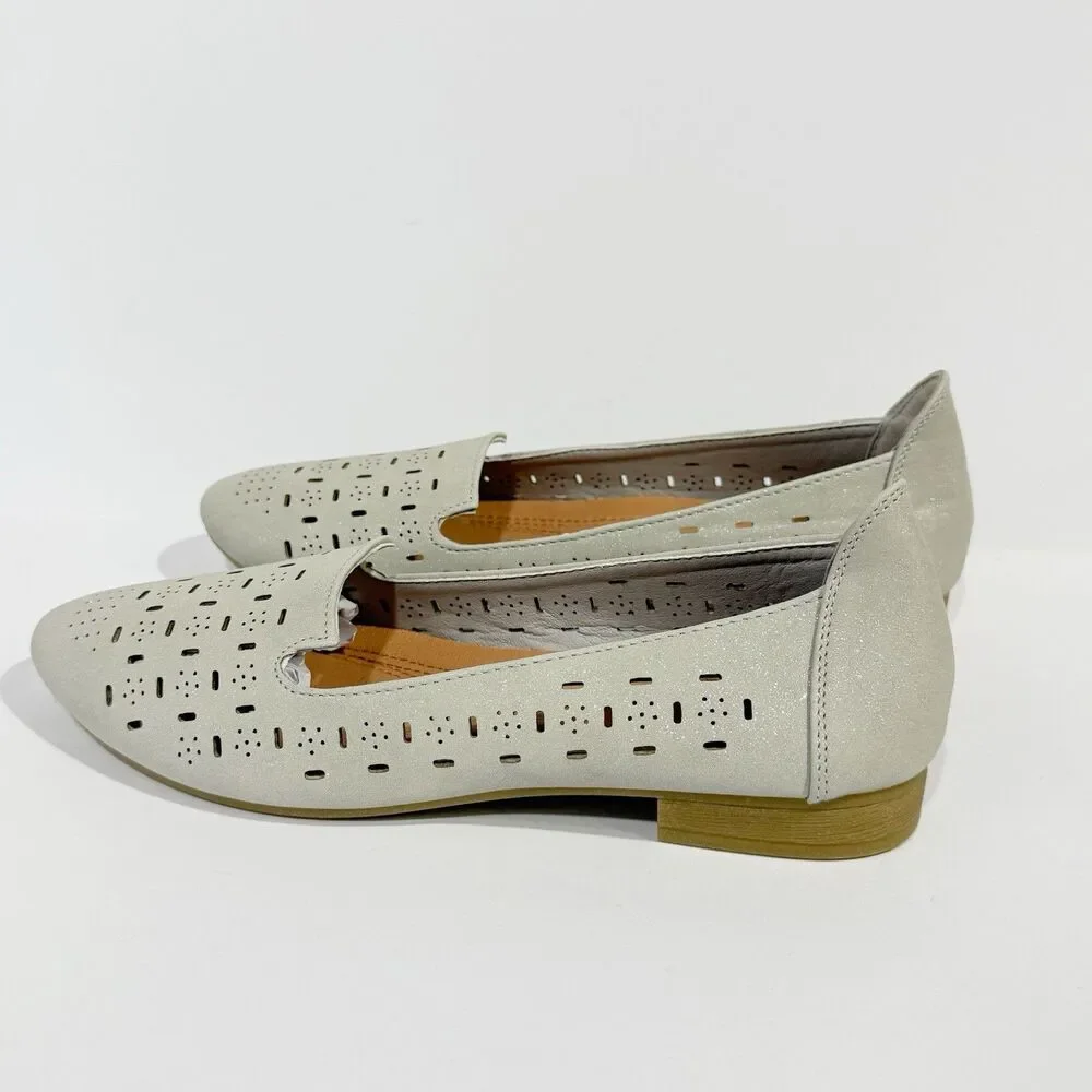 Rominz Women's Flats Shoes Comfortable Grey PU Leather Ballet Flats Size 6